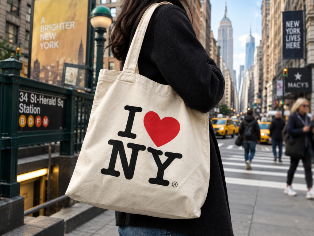 I Love NY tote bag carried on a New York street